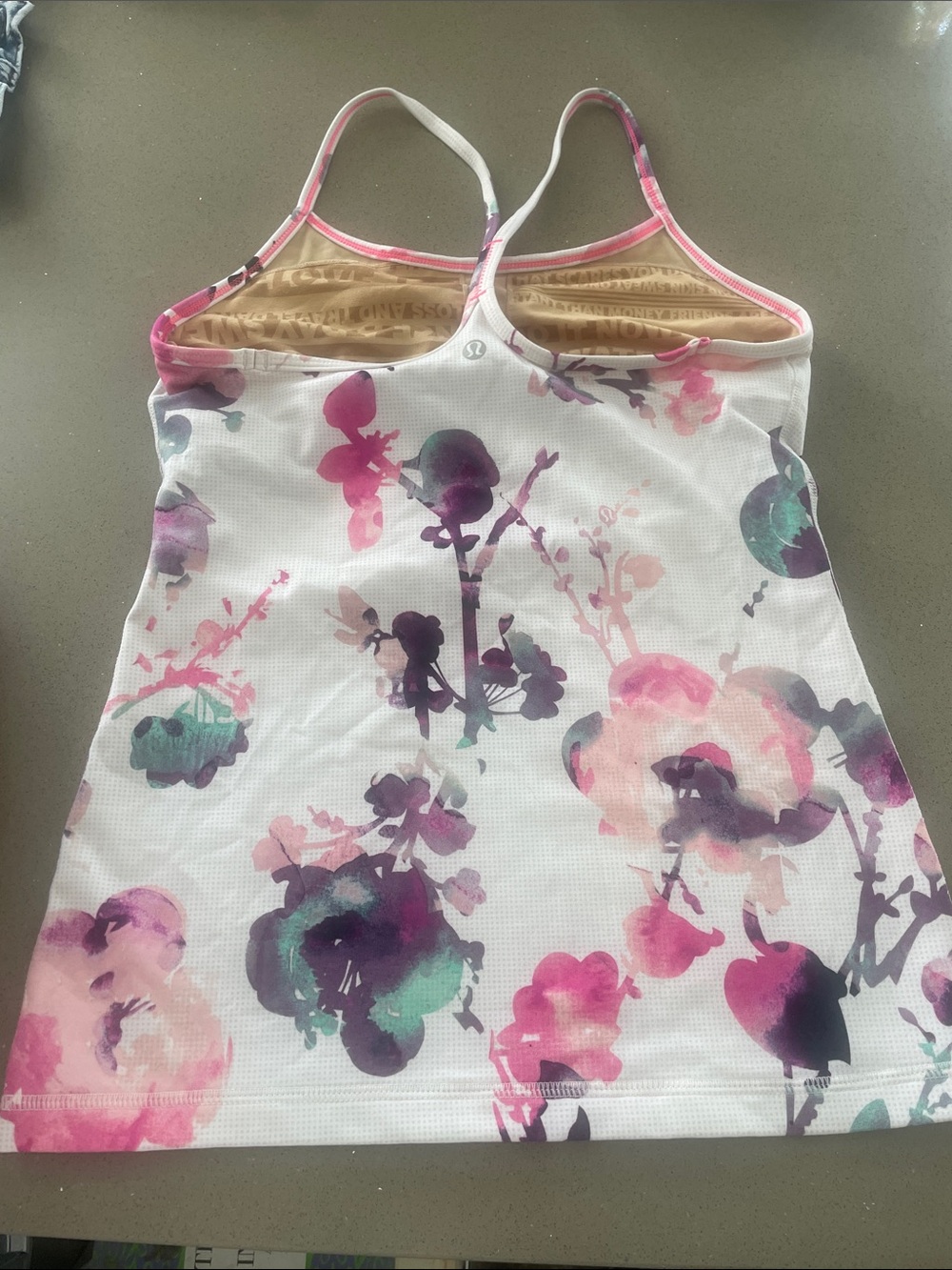 lululemon athletica White Floral Tank Top with Pink & Purple Accents - Picture 2 of 3